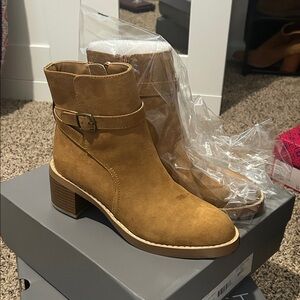 LOFT Buckle Strap Tan Ankle Booties